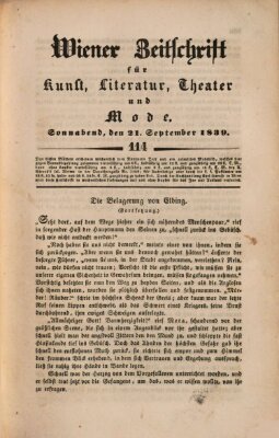 Wiener Zeitschrift für Kunst, Literatur, Theater und Mode Samstag 21. September 1839