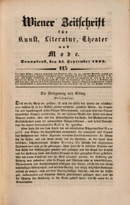 Wiener Zeitschrift für Kunst, Literatur, Theater und Mode Dienstag 24. September 1839