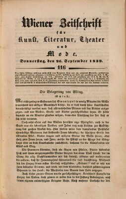 Wiener Zeitschrift für Kunst, Literatur, Theater und Mode Donnerstag 26. September 1839