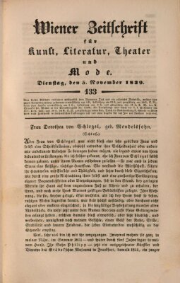 Wiener Zeitschrift für Kunst, Literatur, Theater und Mode Dienstag 5. November 1839