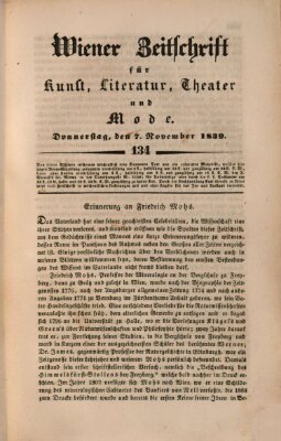 Wiener Zeitschrift für Kunst, Literatur, Theater und Mode Donnerstag 7. November 1839