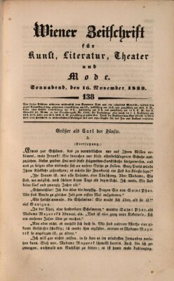 Wiener Zeitschrift für Kunst, Literatur, Theater und Mode Samstag 16. November 1839