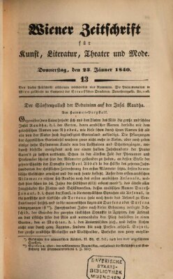 Wiener Zeitschrift für Kunst, Literatur, Theater und Mode Donnerstag 23. Januar 1840