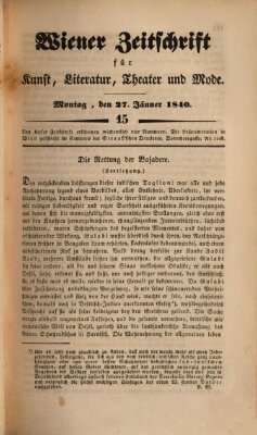 Wiener Zeitschrift für Kunst, Literatur, Theater und Mode Montag 27. Januar 1840