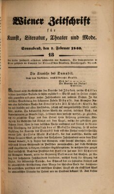 Wiener Zeitschrift für Kunst, Literatur, Theater und Mode Samstag 1. Februar 1840