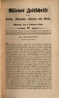 Wiener Zeitschrift für Kunst, Literatur, Theater und Mode Montag 3. Februar 1840