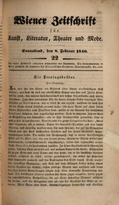 Wiener Zeitschrift für Kunst, Literatur, Theater und Mode Samstag 8. Februar 1840