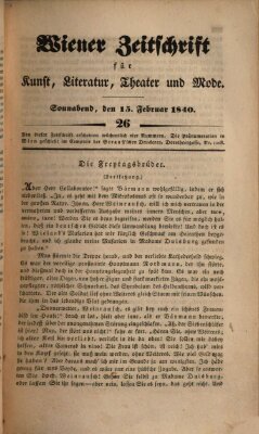 Wiener Zeitschrift für Kunst, Literatur, Theater und Mode Samstag 15. Februar 1840