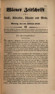 Wiener Zeitschrift für Kunst, Literatur, Theater und Mode Montag 24. Februar 1840