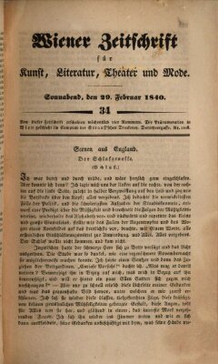 Wiener Zeitschrift für Kunst, Literatur, Theater und Mode Samstag 29. Februar 1840