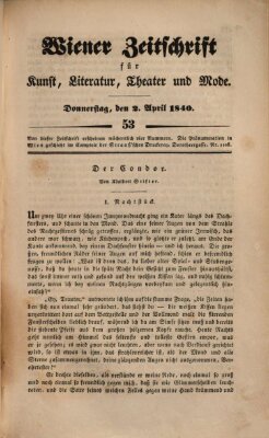 Wiener Zeitschrift für Kunst, Literatur, Theater und Mode Donnerstag 2. April 1840