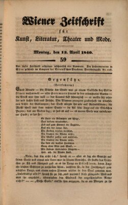 Wiener Zeitschrift für Kunst, Literatur, Theater und Mode Montag 13. April 1840