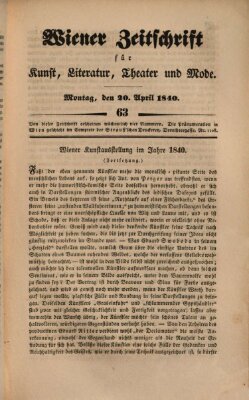 Wiener Zeitschrift für Kunst, Literatur, Theater und Mode Montag 20. April 1840