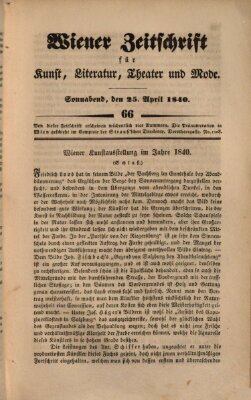 Wiener Zeitschrift für Kunst, Literatur, Theater und Mode Samstag 25. April 1840