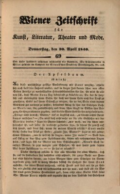 Wiener Zeitschrift für Kunst, Literatur, Theater und Mode Donnerstag 30. April 1840