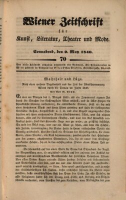 Wiener Zeitschrift für Kunst, Literatur, Theater und Mode Samstag 2. Mai 1840