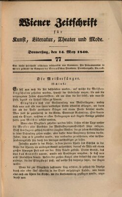 Wiener Zeitschrift für Kunst, Literatur, Theater und Mode Donnerstag 14. Mai 1840