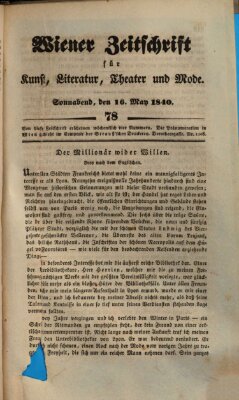 Wiener Zeitschrift für Kunst, Literatur, Theater und Mode Samstag 16. Mai 1840