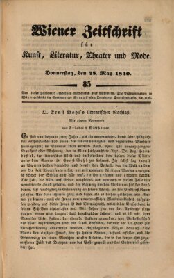 Wiener Zeitschrift für Kunst, Literatur, Theater und Mode Donnerstag 28. Mai 1840