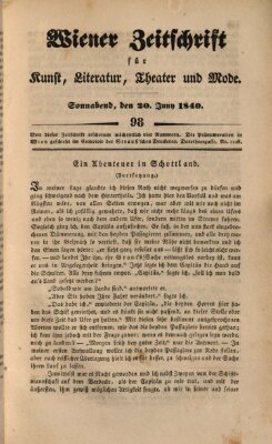 Wiener Zeitschrift für Kunst, Literatur, Theater und Mode Samstag 20. Juni 1840