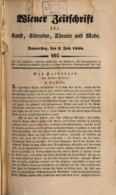 Wiener Zeitschrift für Kunst, Literatur, Theater und Mode Donnerstag 2. Juli 1840