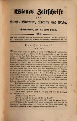 Wiener Zeitschrift für Kunst, Literatur, Theater und Mode Samstag 11. Juli 1840