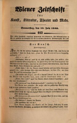 Wiener Zeitschrift für Kunst, Literatur, Theater und Mode Donnerstag 16. Juli 1840