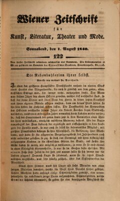 Wiener Zeitschrift für Kunst, Literatur, Theater und Mode Samstag 1. August 1840