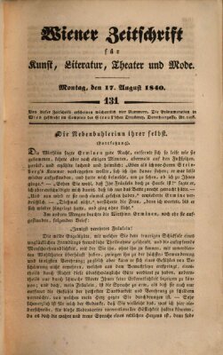 Wiener Zeitschrift für Kunst, Literatur, Theater und Mode Montag 17. August 1840