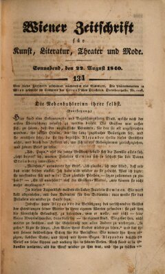 Wiener Zeitschrift für Kunst, Literatur, Theater und Mode Samstag 22. August 1840