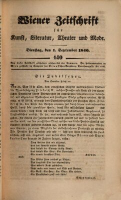 Wiener Zeitschrift für Kunst, Literatur, Theater und Mode Dienstag 1. September 1840