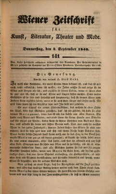 Wiener Zeitschrift für Kunst, Literatur, Theater und Mode Donnerstag 3. September 1840