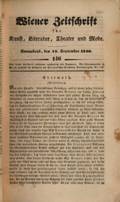 Wiener Zeitschrift für Kunst, Literatur, Theater und Mode Samstag 12. September 1840