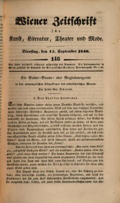 Wiener Zeitschrift für Kunst, Literatur, Theater und Mode Dienstag 15. September 1840