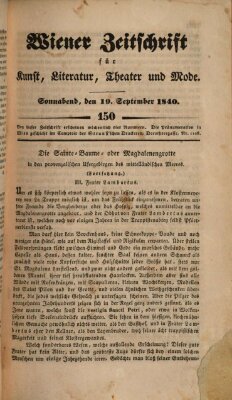 Wiener Zeitschrift für Kunst, Literatur, Theater und Mode Samstag 19. September 1840