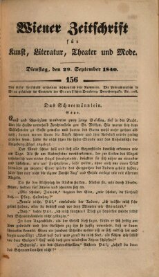 Wiener Zeitschrift für Kunst, Literatur, Theater und Mode Dienstag 29. September 1840