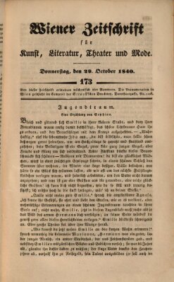 Wiener Zeitschrift für Kunst, Literatur, Theater und Mode Donnerstag 29. Oktober 1840