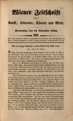 Wiener Zeitschrift für Kunst, Literatur, Theater und Mode Donnerstag 12. November 1840