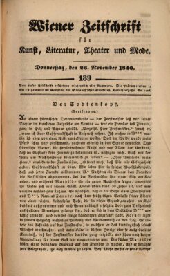 Wiener Zeitschrift für Kunst, Literatur, Theater und Mode Donnerstag 26. November 1840