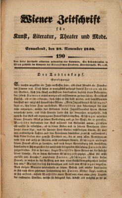 Wiener Zeitschrift für Kunst, Literatur, Theater und Mode Samstag 28. November 1840