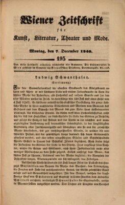 Wiener Zeitschrift für Kunst, Literatur, Theater und Mode Montag 7. Dezember 1840