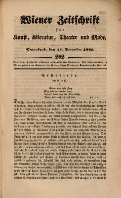 Wiener Zeitschrift für Kunst, Literatur, Theater und Mode Samstag 19. Dezember 1840