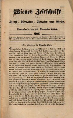 Wiener Zeitschrift für Kunst, Literatur, Theater und Mode Samstag 26. Dezember 1840