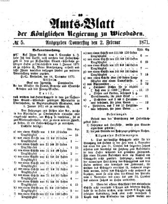 Amtsblatt der Regierung in Wiesbaden (Herzoglich-nassauisches allgemeines Intelligenzblatt) Donnerstag 2. Februar 1871