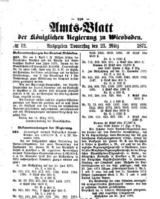 Amtsblatt der Regierung in Wiesbaden (Herzoglich-nassauisches allgemeines Intelligenzblatt) Donnerstag 23. März 1871