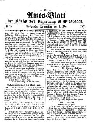 Amtsblatt der Regierung in Wiesbaden (Herzoglich-nassauisches allgemeines Intelligenzblatt) Donnerstag 4. Mai 1871