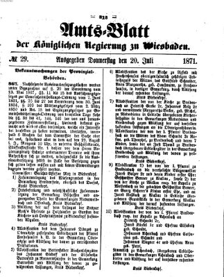 Amtsblatt der Regierung in Wiesbaden (Herzoglich-nassauisches allgemeines Intelligenzblatt) Donnerstag 20. Juli 1871