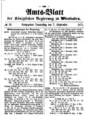 Amtsblatt der Regierung in Wiesbaden (Herzoglich-nassauisches allgemeines Intelligenzblatt) Donnerstag 7. September 1871