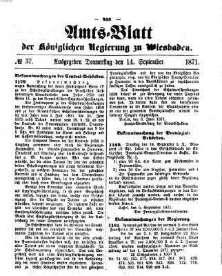 Amtsblatt der Regierung in Wiesbaden (Herzoglich-nassauisches allgemeines Intelligenzblatt) Donnerstag 14. September 1871