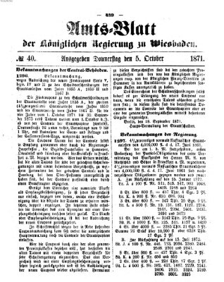 Amtsblatt der Regierung in Wiesbaden (Herzoglich-nassauisches allgemeines Intelligenzblatt) Donnerstag 5. Oktober 1871